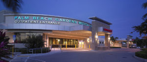 Palm Beach Gardens Medical Center Emergency Entrance Dusk Shot for Harvard Jolly Architects